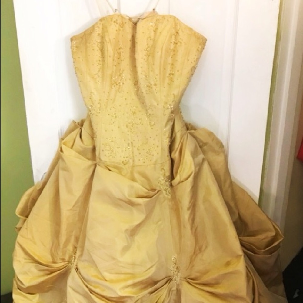 Gold strapless ball gown